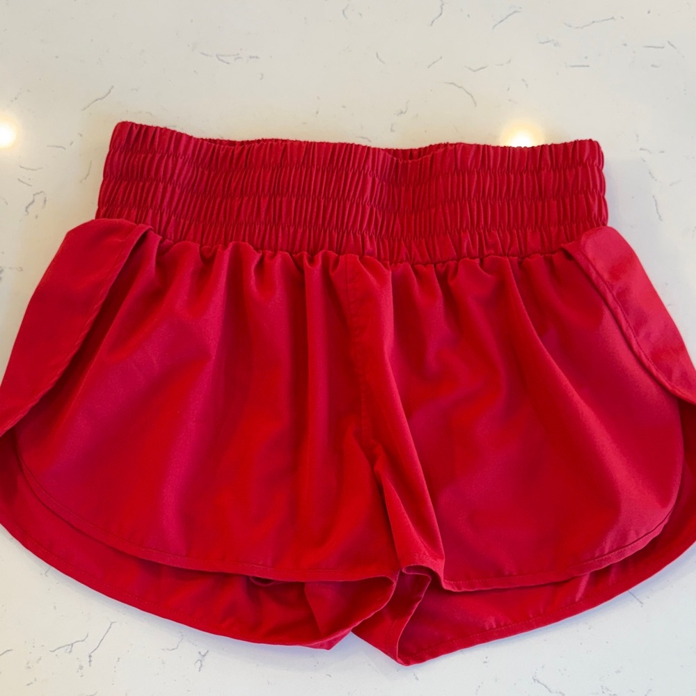 Smocked Waist Red Women's Athletic Shorts - Cara Loren